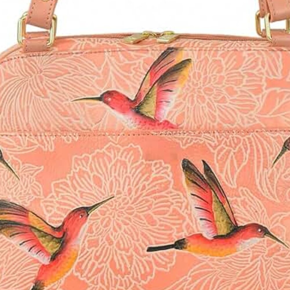 Anuschka Women’s Original Genuine Leather Birds Peach Hand-Painted Satchel NEW - Picture 7 of 7